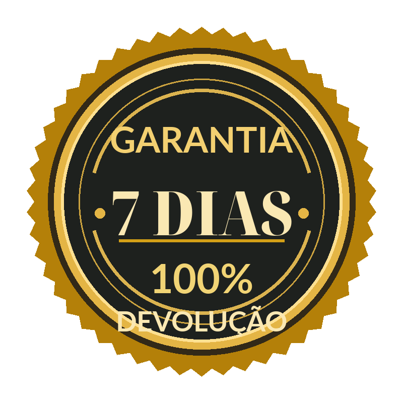 Selo dourado e preto de garantia de 7 dias com 100% de devolução do valor